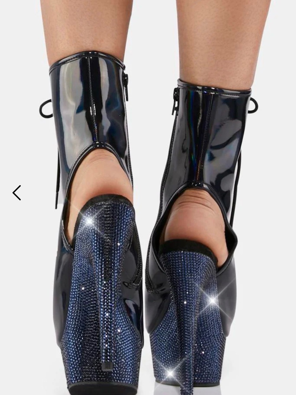 Pleaser Holographic Black Platform Rhinestone Lace-Up Boots sz 12 read post - Picture 14 of 16